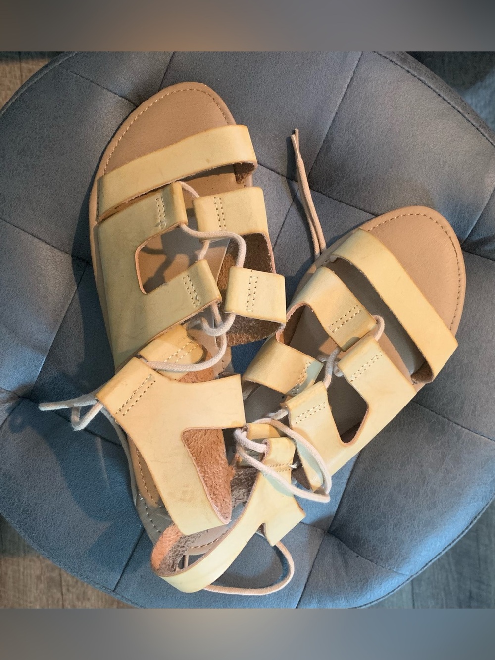 MÍA Yellow Strappy Leather Lace-Up Sandals - Picture 2 of 4